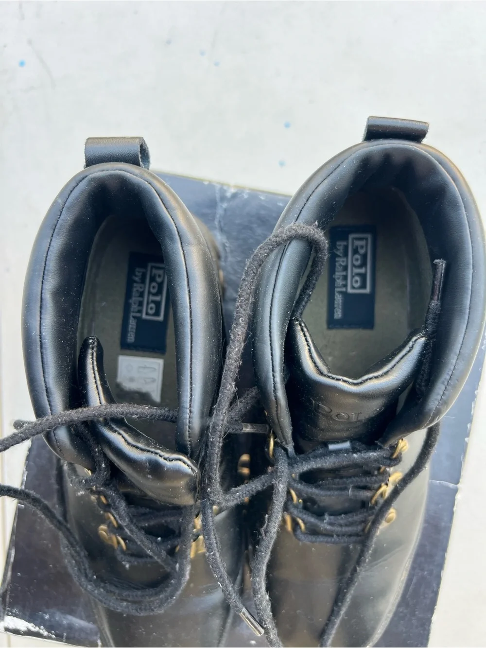 Ralph Lauren Black Leather Lace-Up Boots